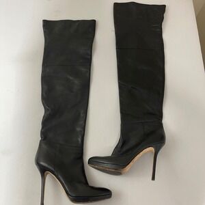 Jimmy Choo Black Leather‎ Over The Knee Thigh High Stiletto Heel Boots 39 / 9
